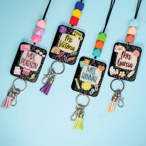 Trendy Teacher Notebook Lanyard - Personalized Lanyard for Keys or ID Badge - Beaded Lanyard - Teacher Sticker Lanyard with Name