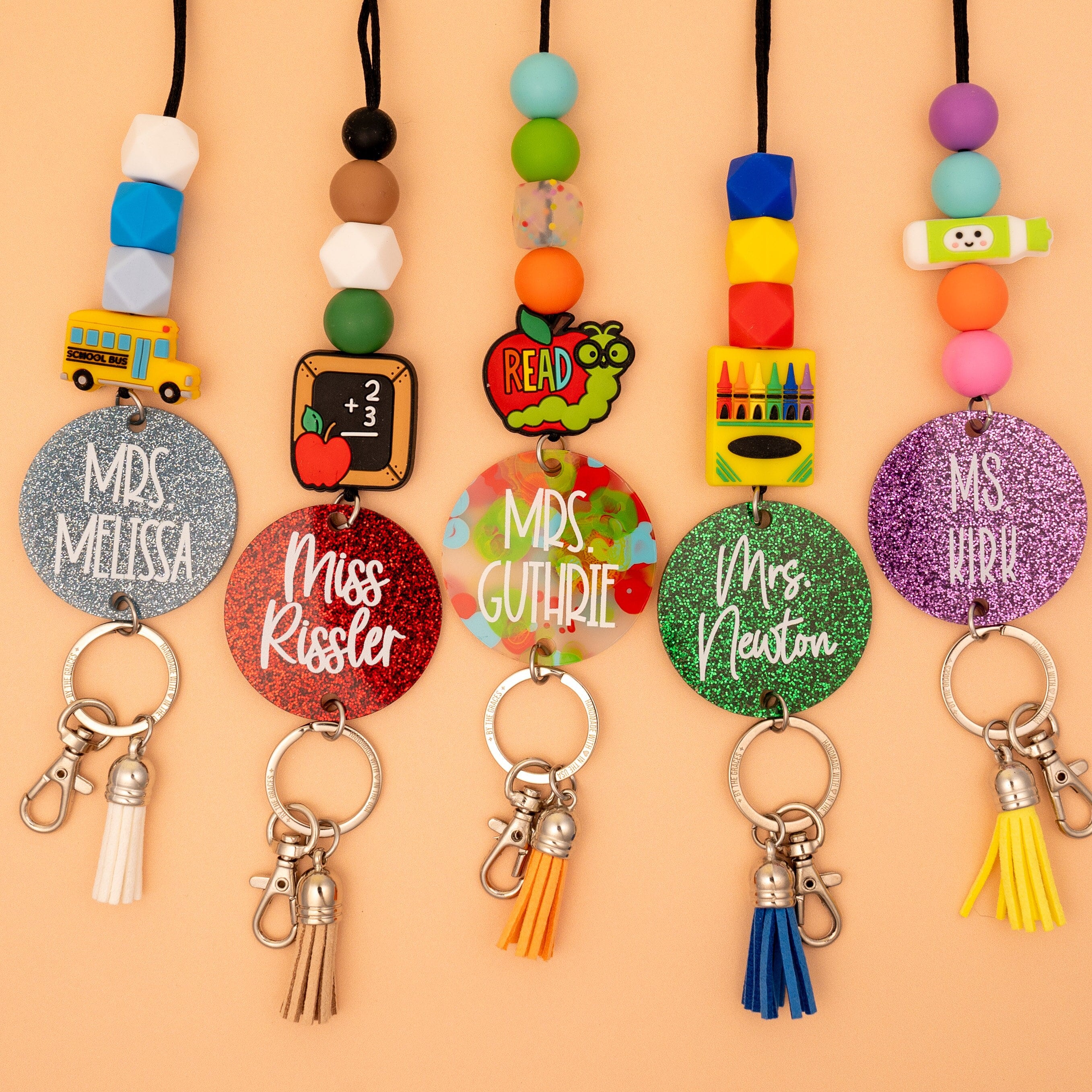 Teacher Glitter Lanyard - Personalized Lanyard for ID Badge - Beaded Lanyard - Teacher Gifts - Back to School Lanyard - By the Graces