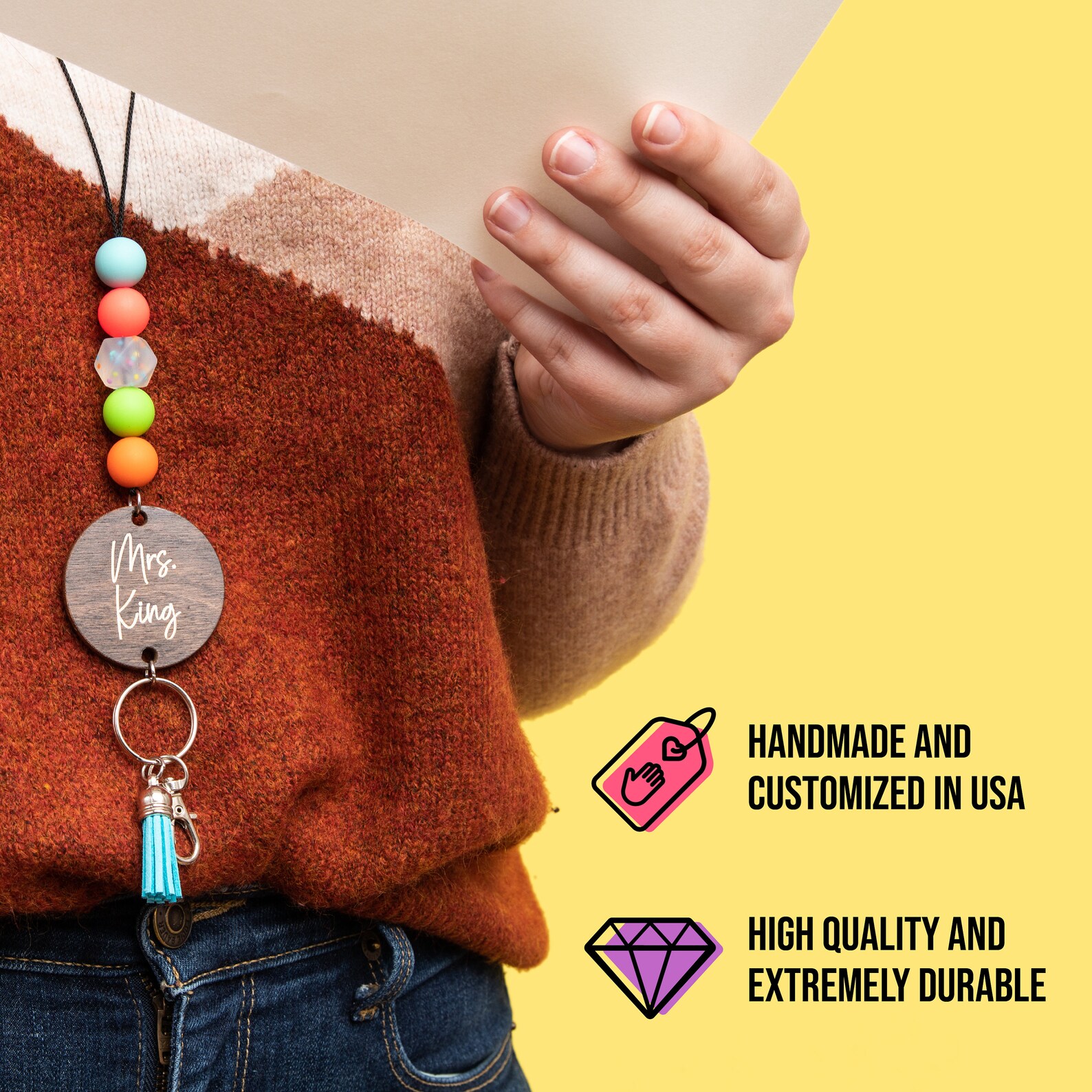 Personalized Beaded Lanyard for Keys or ID Badge Teacher Etsy