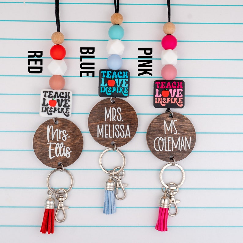 Personalized Teach Love Inspire Lanyard for Keys or ID Badge Teacher Gifts ID Badge Lanyard Beaded Lanyard with Name By the Graces image 2