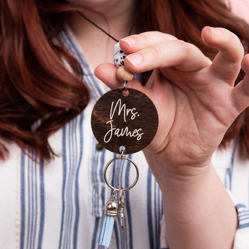 Personalized Teacher Lanyard for Keys or ID Badge Teacher Gift Nurse Gift ID Badge Lanyard Cute Lanyard with Name Cursive image 6