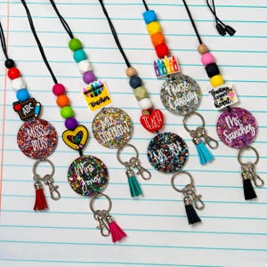 Teacher Glitter Lanyard - Personalized Lanyard for Keys or ID Badge - Sparkly Beaded Lanyard - Teacher Lanyard with Name- Teacher Gifts
