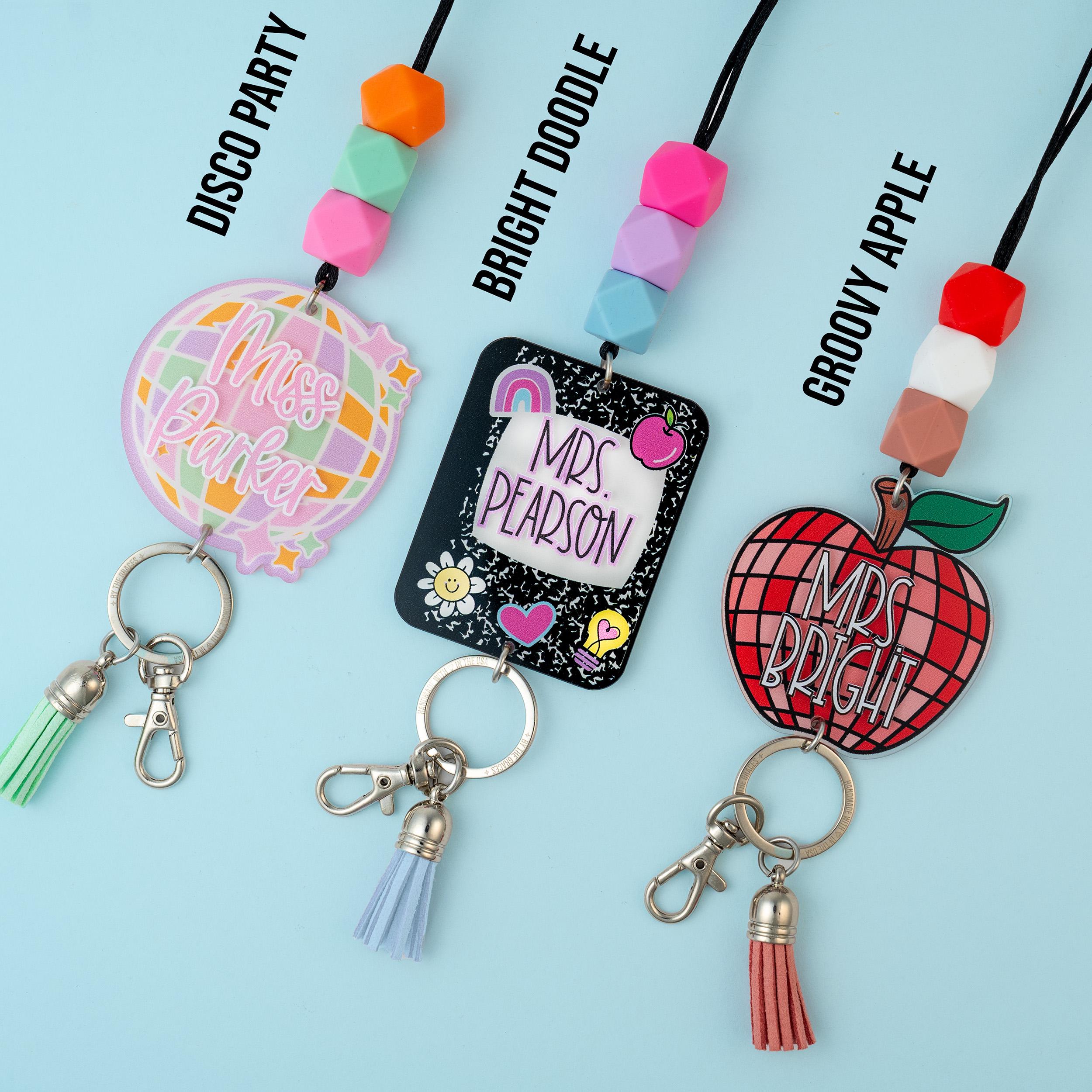 Trendy Teacher Lanyard - Personalized Lanyard for Keys or ID Badge - Beaded Lanyard - Disco Lanyard with Name - Adorable Teacher Gifts