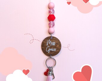 Confetti Hearts Lanyard - Personalized Lanyard for Keys or ID Badge - Beaded Lanyard - Teacher Lanyard - Valentine's Day Lanyard