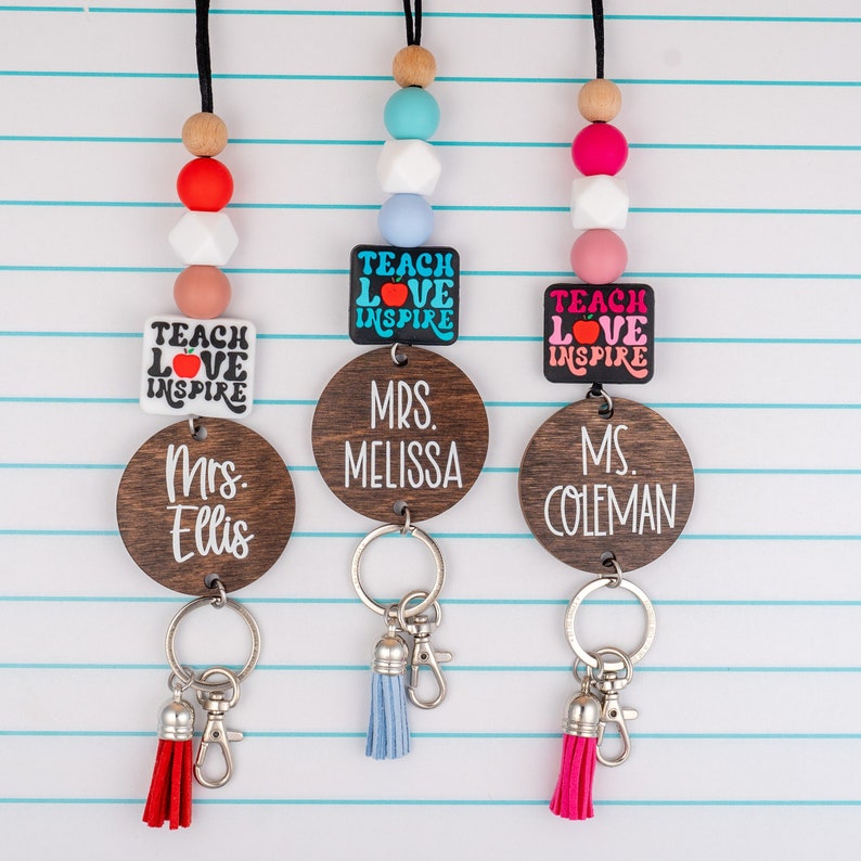 Personalized Teach Love Inspire Lanyard for Keys or ID Badge Teacher Gifts ID Badge Lanyard Beaded Lanyard with Name By the Graces image 1