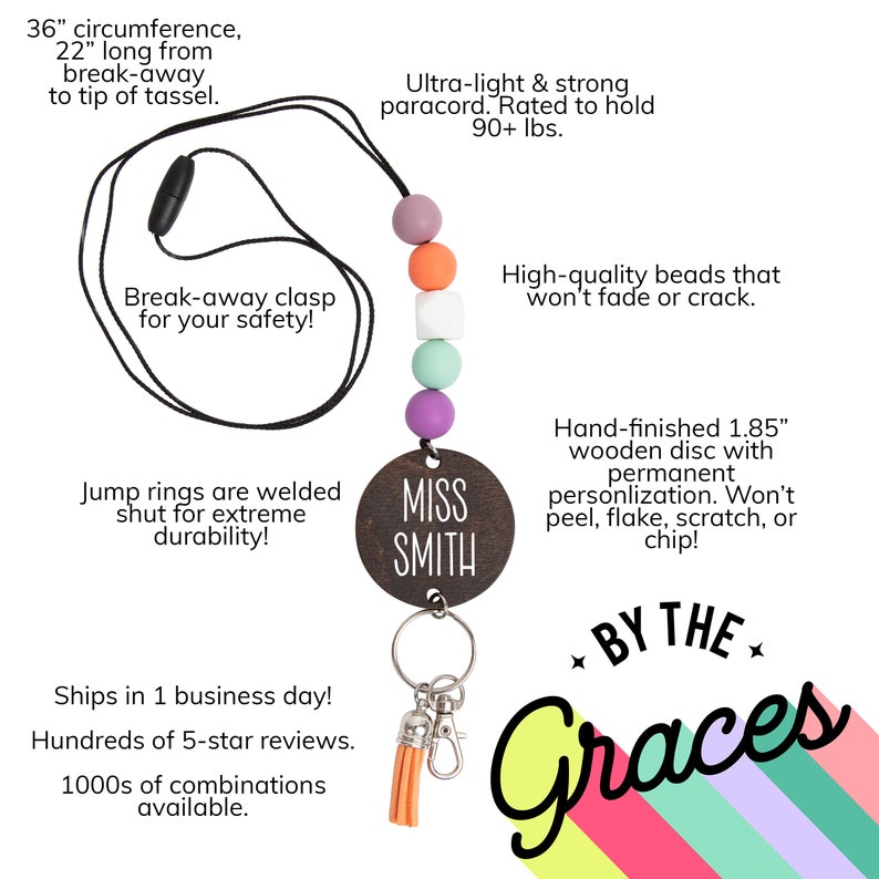 Personalized Beaded Lanyard for Keys or ID Badge Teacher Etsy