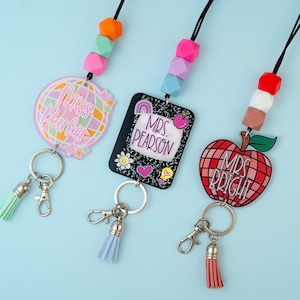 Trendy Teacher Lanyard - Personalized Lanyard for Keys or ID Badge - Beaded Lanyard - Disco Lanyard with Name - Adorable Teacher Gifts