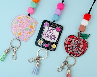 Trendy Teacher Lanyard - Personalized Lanyard for Keys or ID Badge - Beaded Lanyard - Disco Lanyard with Name - Adorable Teacher Gifts