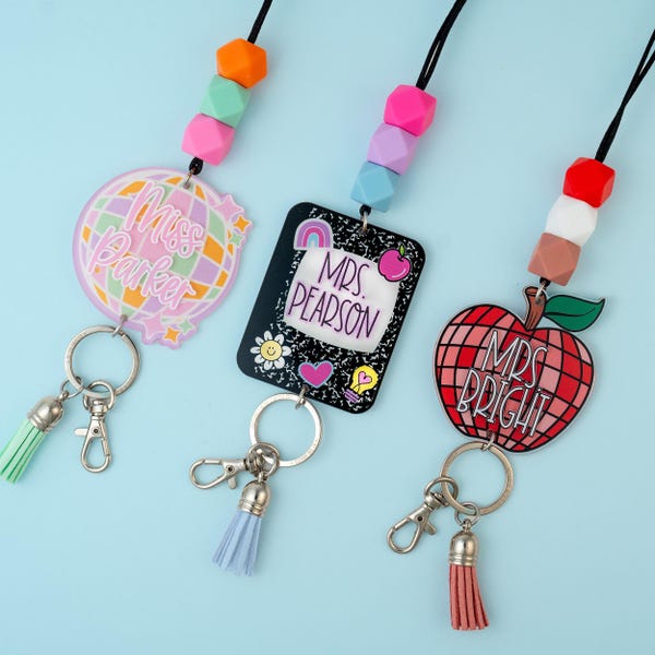 Trendy Teacher Lanyard - Personalized Lanyard for Keys or ID Badge - Beaded Lanyard - Disco Lanyard with Name - Adorable Teacher Gifts