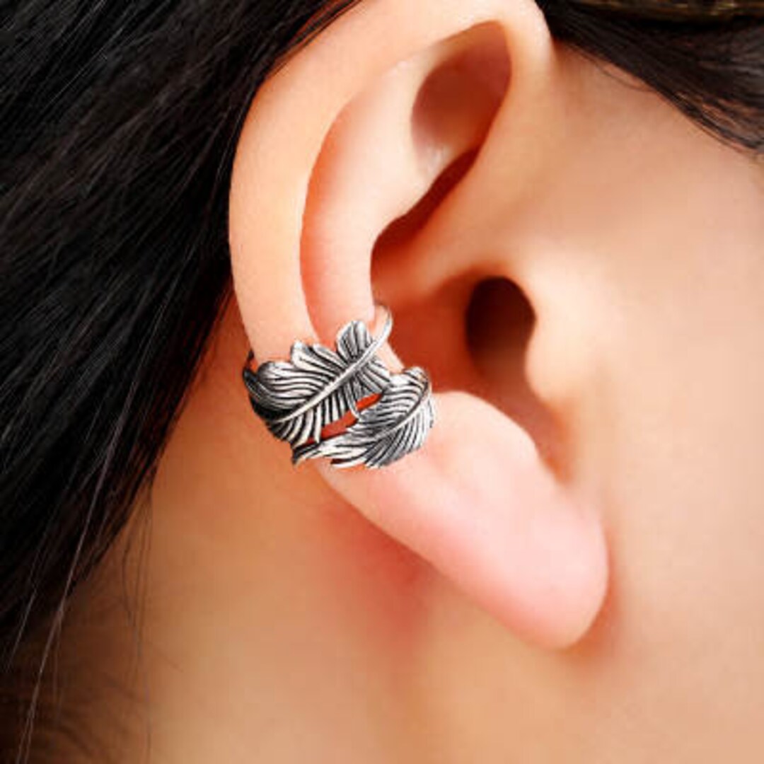 Double Feather Ear Cuffs feather Earrings jewelry Ear Clips for Men and