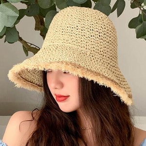 1pcs Chic Japanese art hat  Korean fashion summer outing sunshade hat casual versatile face covering straw BUCKET hat cap H2021104