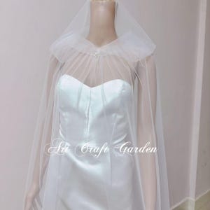 Ivory Tulle Bridal Cape: Long Wedding Capelet ,veil