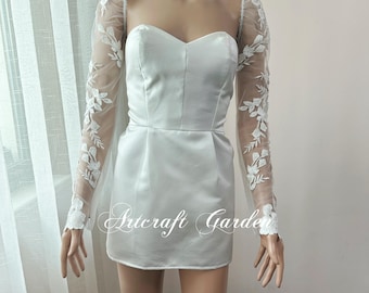 Custom Tight shoulder sleeves,ivory applique lace long wedding sleeves  CG