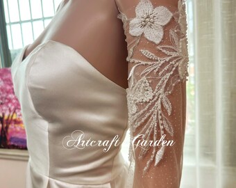 Custom four leaf lace wedding gloves,detachable bridal sleeves for Lavienne Wolff