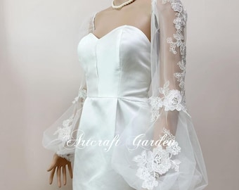 Manches de mariée en dentelle à broder : Appliques personnalisées sur les manches de mariage en tulle, gants uniques