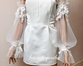 Detachable Lace Wedding Sleeves: Customized Floral Boho puffy Sleeves