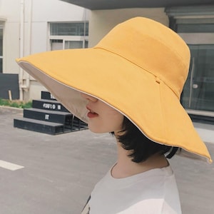 Large brim 10/15cm bucket reversible Stylish hat for everyday, Natural Sun protection, Head Cover Summer Flax Hat  Japanese sun proof H1