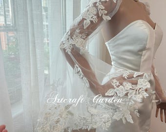 Custom appliques lace full bell sleeves for wedding dress for my bridal   Mary McKean