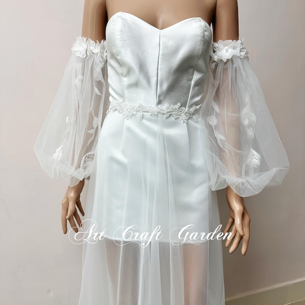 Detachable puff Wedding Sleeves: Romantic Floral Tulle Bridal Sleeves
