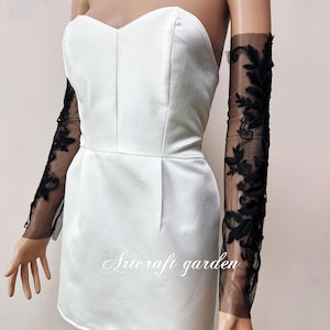 Custom Black Lace Wedding Sleeves: Fingerless Bridal Sleeves with Crystals