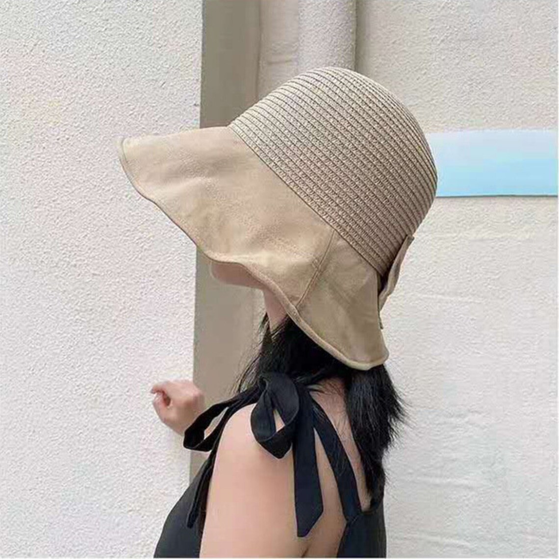 1pcs WIDE brim Straw bucket hat Natural Sun protection Etsy