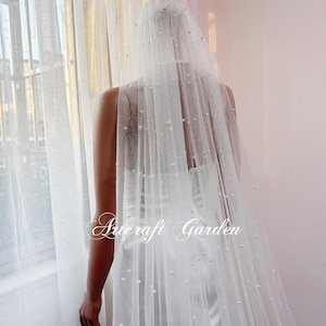 Custom champagne ivory white color sparkly gliter pearl Cathedral veil ,bridal veil ,tulle veil KC-1