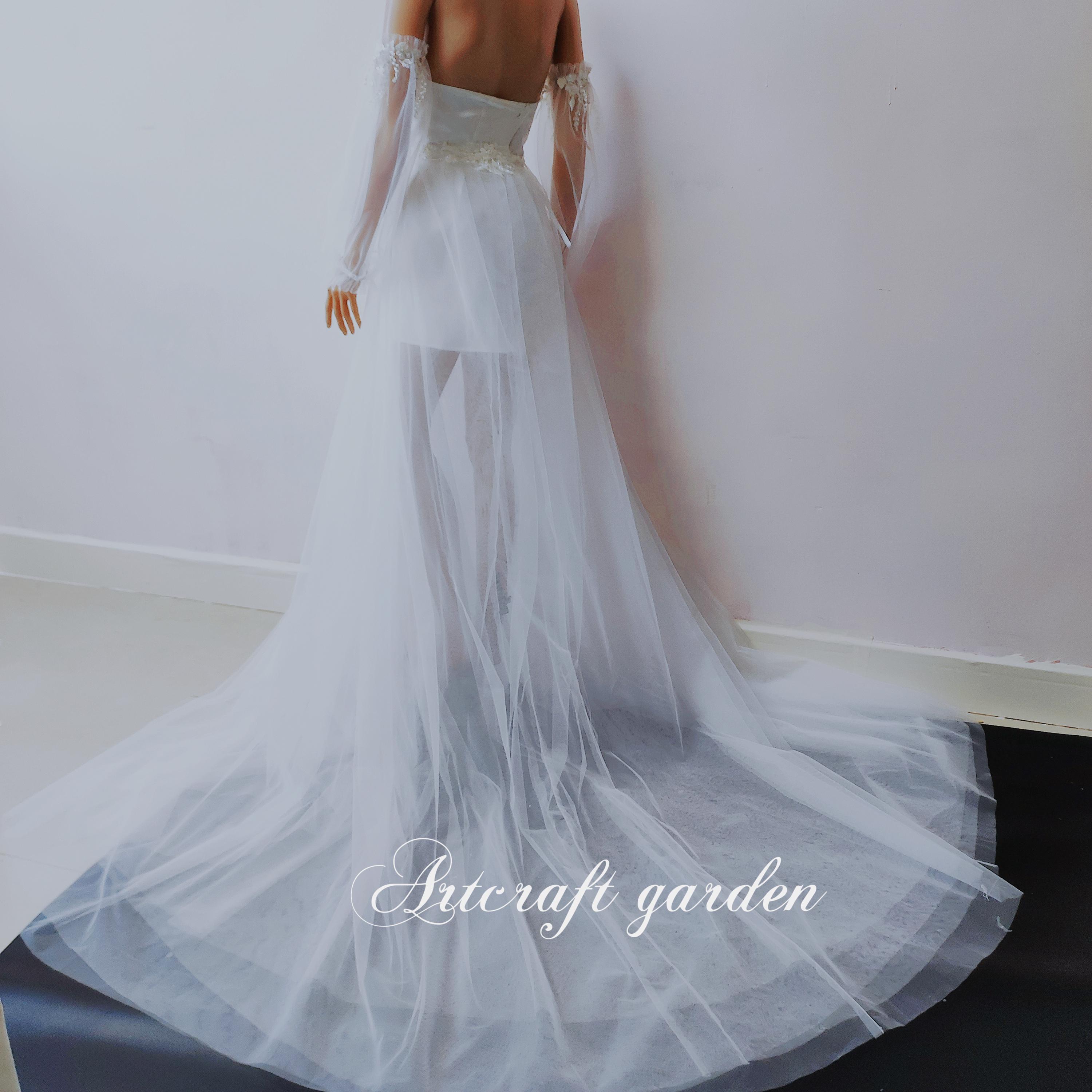 Abto Da Sposa Scvolato N Tulle E Manche Staccabl Con Scollatura - Foto 8