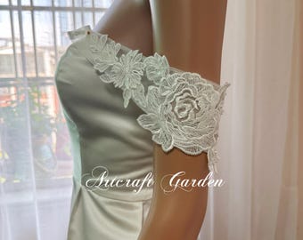 Ivory Rose Lace Bridal Sleeves: Beaded Tulle Straps ,off the shoulder sleeves JM