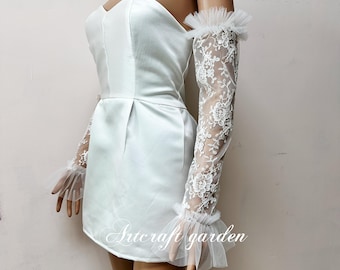 Custom Detachable Lace Bridal Sleeves: Ivory applique Wedding Gloves