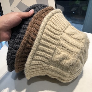 56-58cm Autumn and winter Vintage knitted short brim basin hat women's fashion  thick wool warm versatile fisherman's hat bucket hat  H128