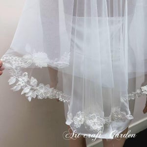 Custom Ivory Bridal Veil with Blusher: Two Tier Lace Wedding Veil ET