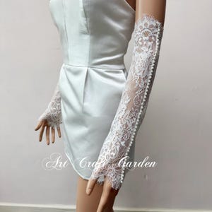 Fingerless lace gloves,french lace long wedding gloves with pearls