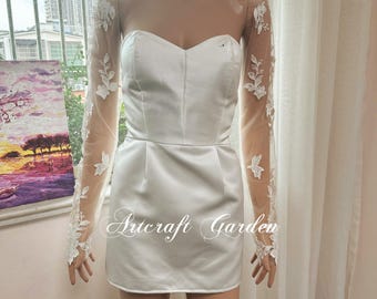 Custom lace full sleeves for wedding day ,Detachable bridal sleeves sewing attach Taylor Lohr