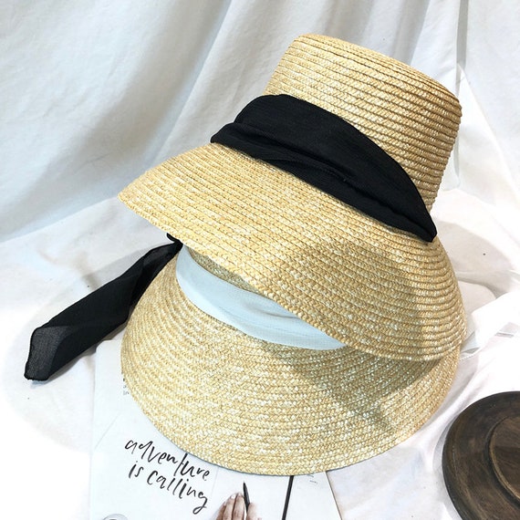 Vintage big brim Hepburn style designer straw hat summer hat Accessoires Hoeden & petten Zonnehoeden & -kleppen Zonnehoeden gift for her sun hat for women 