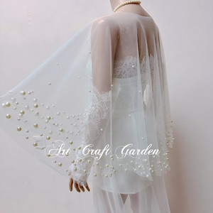 Ivory pearl bridal topper,wedding dress cover up,bridal bolero,tulle pearl bridal jacket,wedding bolero