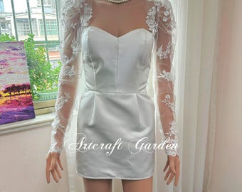 Top da sposa in pizzo avorio su misura, bolero da sposa per Jennifer/Ureno