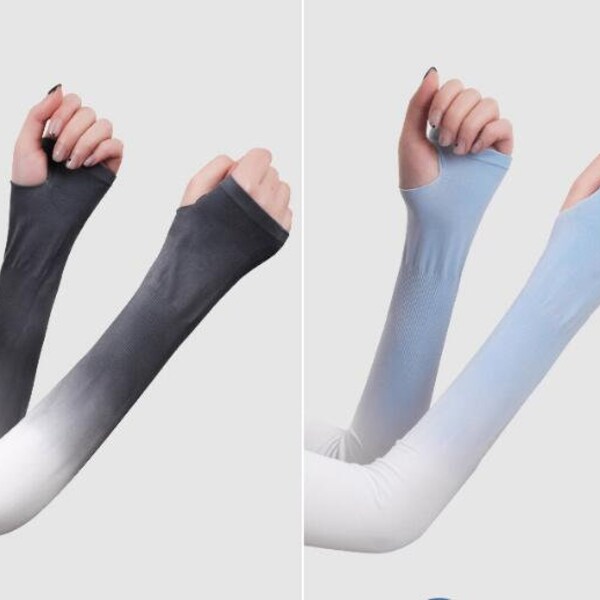 2pair Gradient UV-Proof cool Arm  Cover, Sunscreen Gloves Lady Fashion UV Sun Protection Arm Warmer Long Finger Cotton  Gloves Sleeves 20221