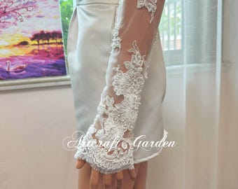 Custom lace long wedding sleeves for Merna,bead pearl