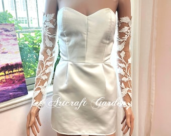 Maniche da sposa personalizzate in pizzo a foglie, guanti da sposa per Angela Maragozidis