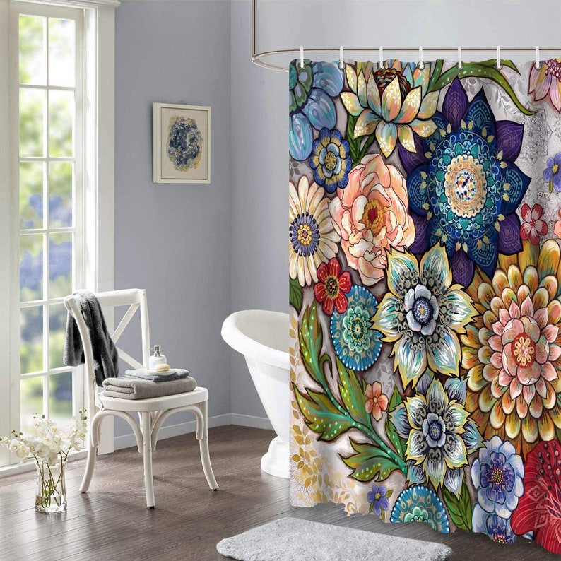 Floral Shower Curtains for Bathroom Bright Fabric Blossom Etsy