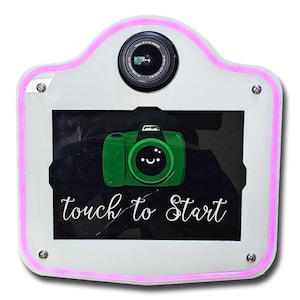 DSLR Roaming Photo Booth - White.  Handheld roaming selfie photo booth. iPads, Android tablets, Canon, Nikon, Sonly DSLR