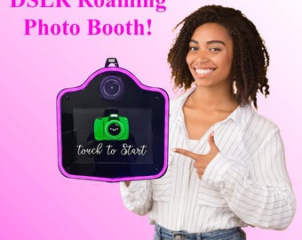 RGB DSLR Roaming Photo Booth - Black.  Handheld roaming selfie photo booth. iPads, Android tablets, Canon, Nikon, Sony DSLR
