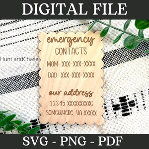 Emergency Contact Magnet SVG – Farmhouse Boho Laser File (Digital Download)