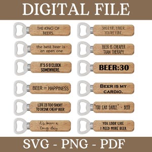 12 Beer Bottle Opener Sayings Laser Ready File - DIGITAL FILE - SVG - Glowforge - Mira - Omtech