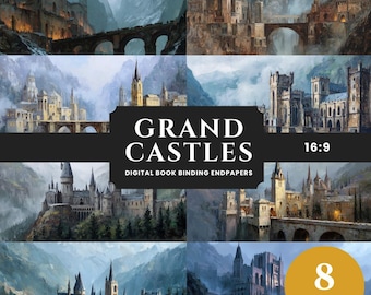 Fantasy Castle Digital Paper, Oil Painting Bookbinding Backgrounds (Digital Download)