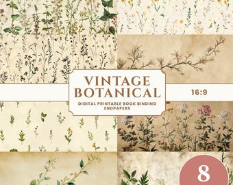 Vintage Botanical Digital Paper Pack, Bookbinding Endpapers, Scrapbook Backgrounds (Digital Download)