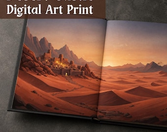 Desert Scene Art Print, Fantasy Art Print, Fantasy Merch, Fantasy endpaper, Bookish wall art, Digital endpapers, Bookish paper, Book Art