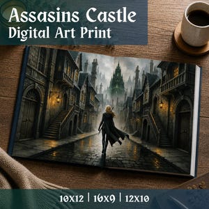 Assassins Castle Art Print, Gothic Fantasy Print, Fantasy endpaper, Glass Castle Wall Art, Digital endpapers, Book scrapbook paper