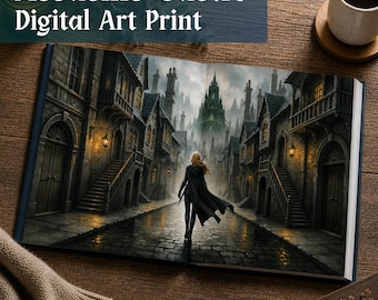 Assassins Castle Art Print, Gothic Fantasy Print, Fantasy endpaper, Glass Castle Wall Art, Digital endpapers, Book scrapbook paper, Book Art