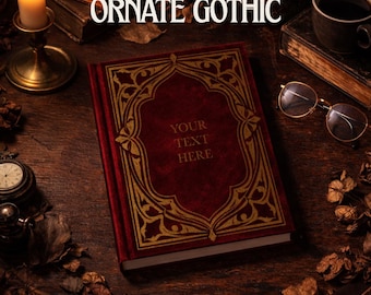 Gothic Book Binding SVG, Customizable Book Cover PNG (Digital Download)